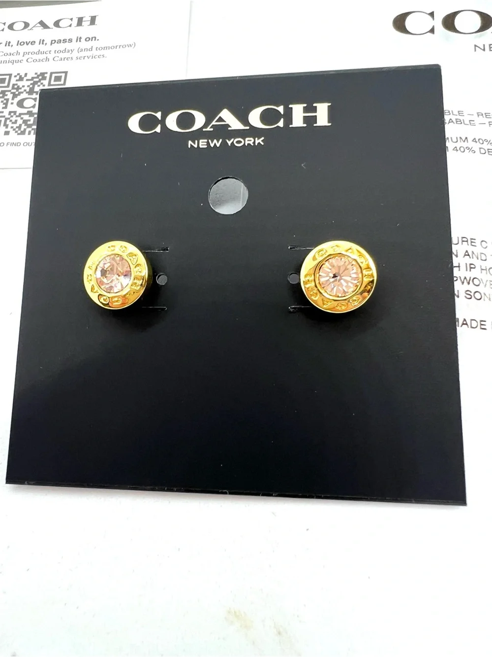COACH NWT F54516 Gold Open Circle Pink Crystal Stud Earrings $68